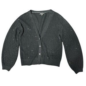 INC Black Glitter Button-Up Cardigan Sweater